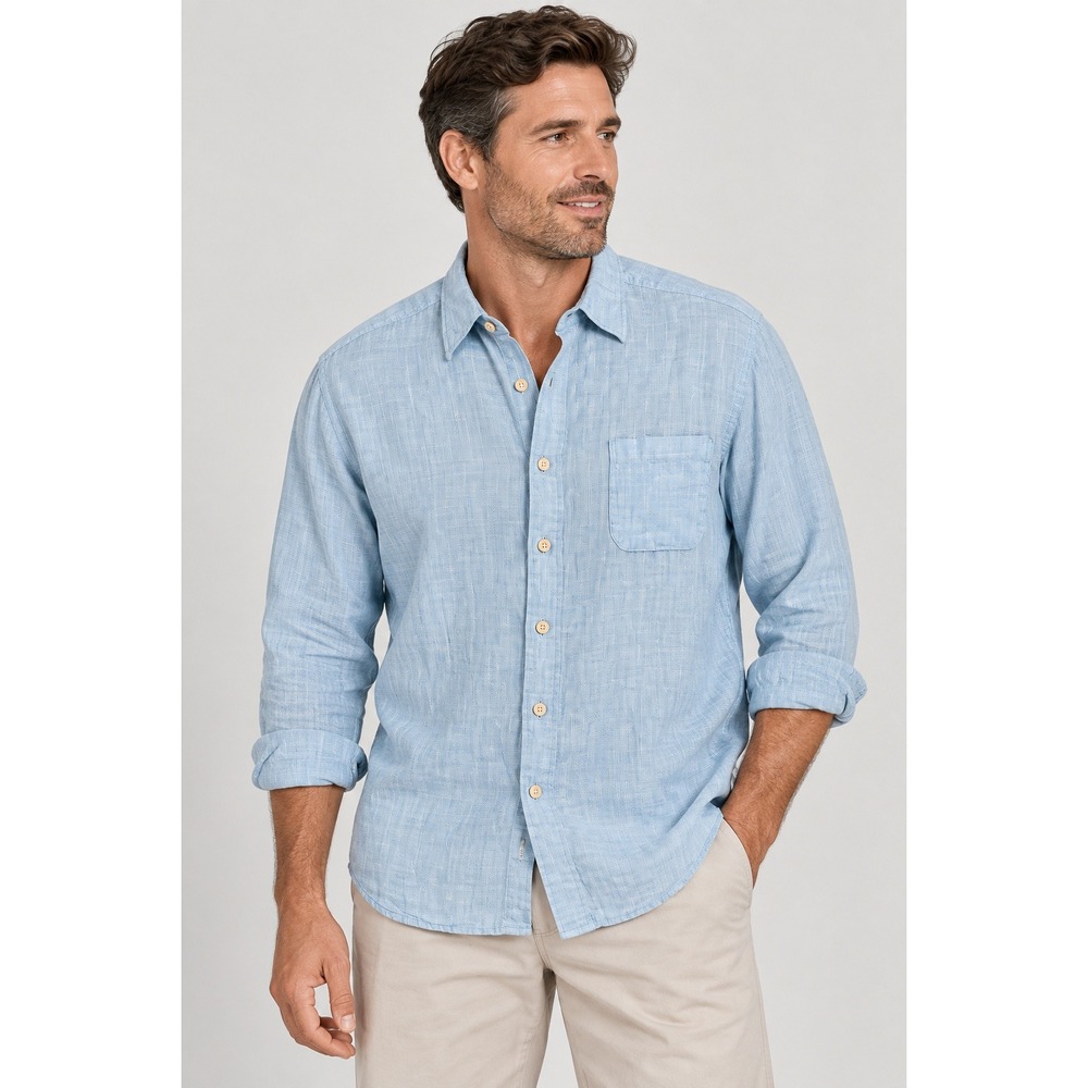 Tommy Bahama Relax Mens Large Blue 100% Linen Coastal Beach Button Down Shirt